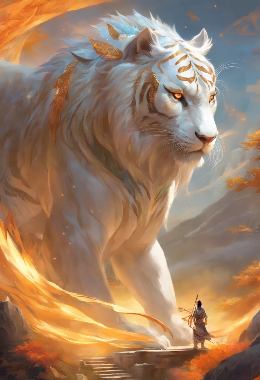 best quality,masterpiece,Ultra-high resolution,photoactual:4:0,Yamagishi,white dragon tiger beast,Teacher spirit,Handsome and handsome,oriental man,long hair shawl,Perfect body,Wearing dragon and tiger jersey,
