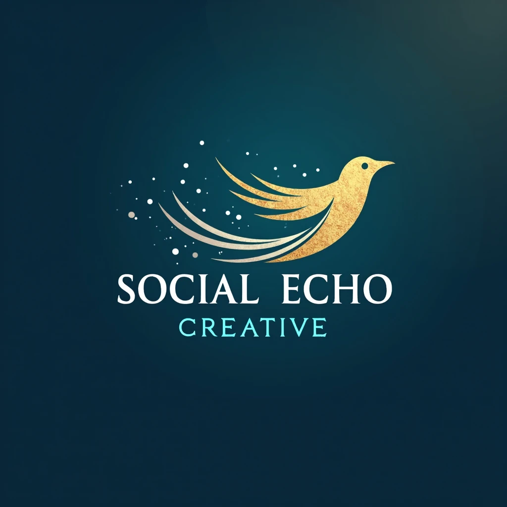 "Create an exquisite and high-definition logo that encapsulates 'Social Echo Creative' based on the third concept, which intertwines the freedom of creativity and the breadth of influence. The design should incorporate the imagery of a bird in flight, leaving behind a trail that transforms into a pattern symbolizing echoes or reverberations. This emblem will convey the agency's prowess in crafting messages that soar across the social media landscape, leaving a lasting impact.
### Essential Design Elements:
- Core Imagery: Illustrate a bird in mid-flight with an elegant and streamlined silhouette, symbolizing the agency's creativity taking flight. The trail left by the bird should gracefully transition into rhythmic waves or patterns that evoke the idea of an echo or ripple effect in the social media realm.
- Color Scheme: Use a blend of blues and teals to represent the digital and social media aspect, with hints of vibrant colors like turquoise or gold in the bird's trail to signify innovation and the transformative impact of the agency's work.
- Typography: The name 'Social Echo Creative' should be integrated using a sophisticated yet contemporary font that complements the logo's imagery without overpowering it. The typography should embody the agency's dynamic and forward-thinking ethos.
- Style and Texture: Aim for a design that balances artistic flair with professional elegance. Consider incorporating subtle textures or gradients to add depth to the bird and its trail, enhancing the logo's visual appeal and the metaphor of spreading influence.
### Design Considerations:
- The logo must be versatile, maintaining its integrity and recognizability across various mediums, including digital platforms, print materials, and merchandise.
- Ensure the logo is scalable, with clear details in both large-scale applications and when reduced to smaller sizes for social media icons or business cards.
- Provide the final design in multiple file formats, including vector (AI o