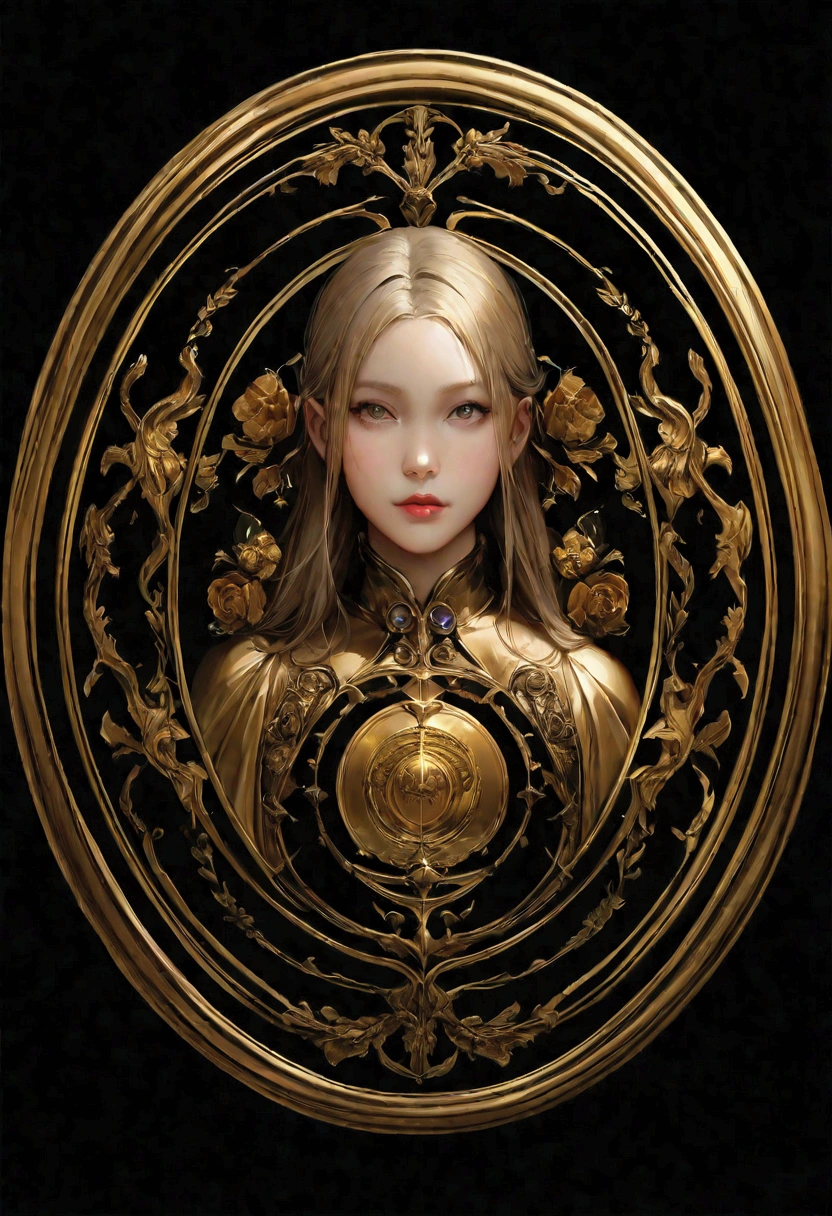 Logo image of an oval shape in black and gold color, with the words “SDN 1 Pidekso”, “Giriwoyo” hyper realistic beautiful and artistic, black background.