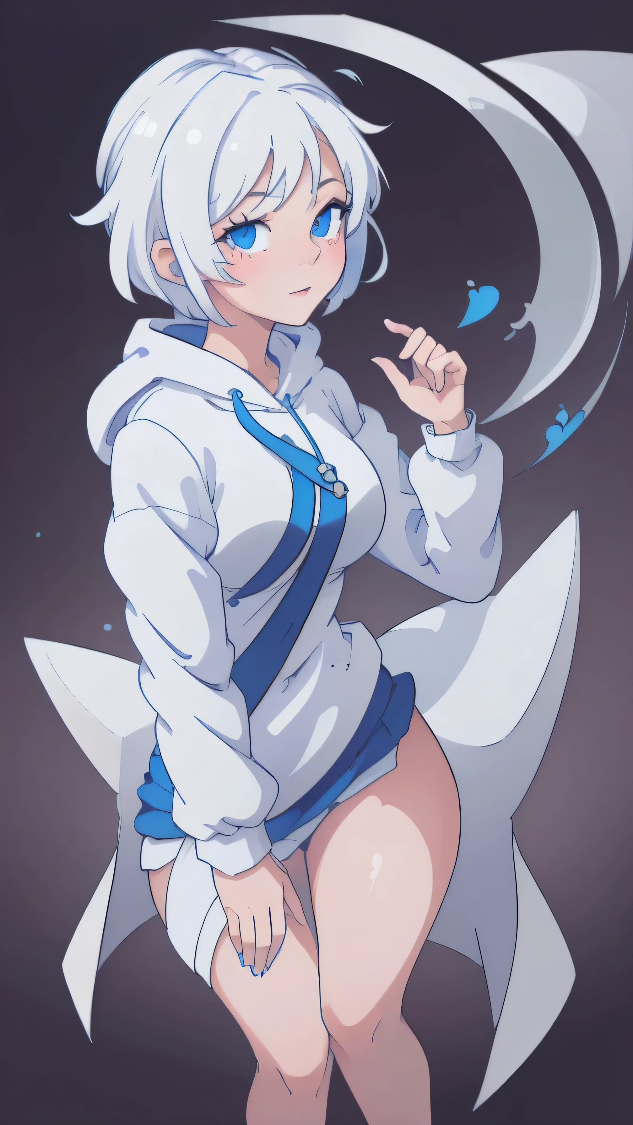 (masterpiece, best quality:1.2), 1 girl, solo, simple background, sexy girl, detailed face and beautiful, short white hair, blue eyes, white hoodie