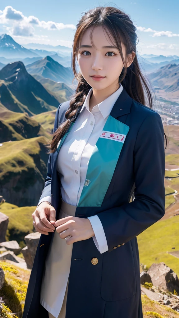 Super detailed, High resolution, Super detaileded, highest quality, wonderful, highest quality,Integrated 8K wallpaper, cinematic lighting, stewardess、20-year-old、Japanese、in mountain