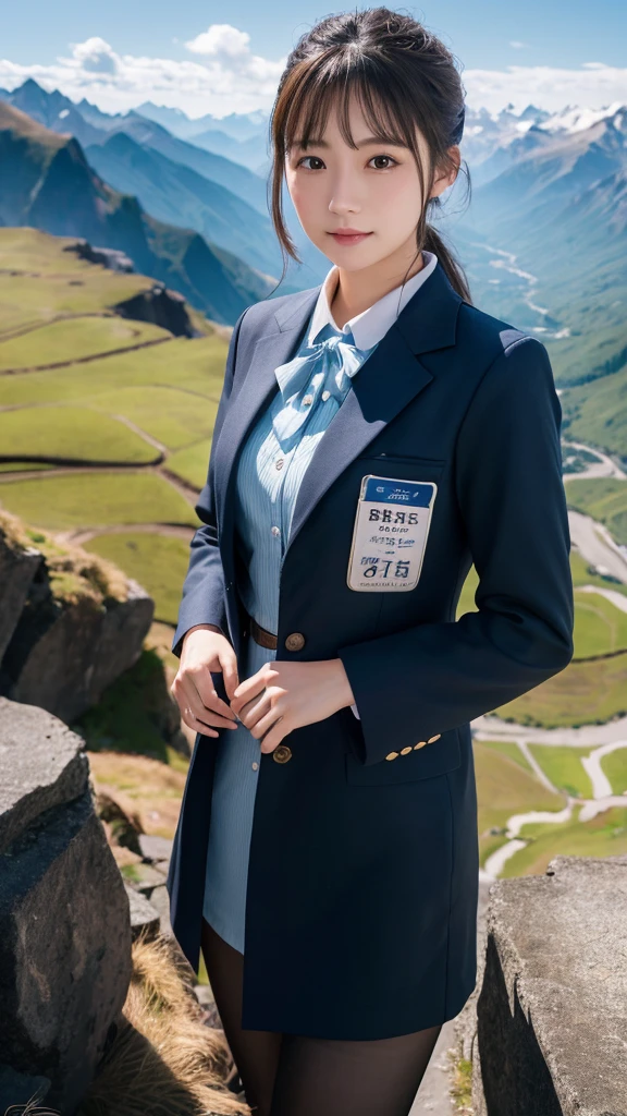 Super detailed, High resolution, Super detaileded, highest quality, wonderful, highest quality,Integrated 8K wallpaper, cinematic lighting, stewardess、20-year-old、Japanese、in mountain