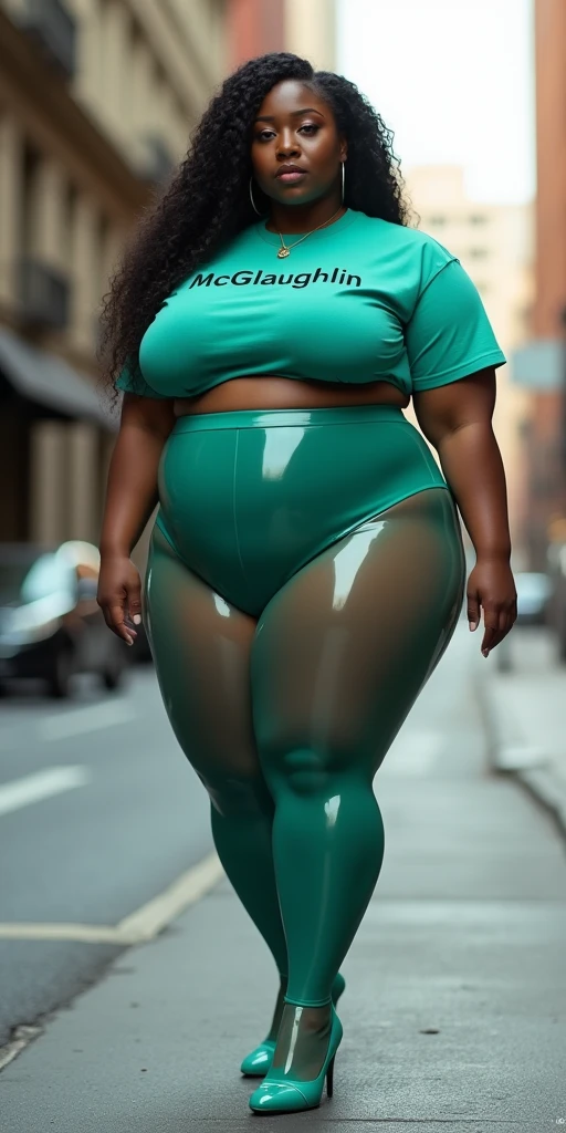 (best quality,8k,highres,masterpiece:1.2),Ultra-detail,realisti, photorealestic, naturally, 基于物理的渲染, colorful, Full body shot, black woman, female, 33 years, 200 cm large, large, powerful, sweaty, muscular, roundish, curvy, Oversize, Overweight, thick lips, Hourglass figure, huge breasts, sehr largee Brüste, attracted, clothed, dark green rubber boots, massive wide hips, slender waist, Wespentaille, largeer Hintern wie ein Pferd, bubble butt, strong thighs, massive thigh, long legs, warm-hearted, roundish, curvy, Oversize, Overweight, thick lips, length hair, thick blonde braid, Hourglass figure, huge breasts, sehr largee Brüste, touches the breasts, massive wide hips, slender waist, Wespentaille, largeer Hintern wie ein Pferd, strong thighs, massive thigh, smiling,
