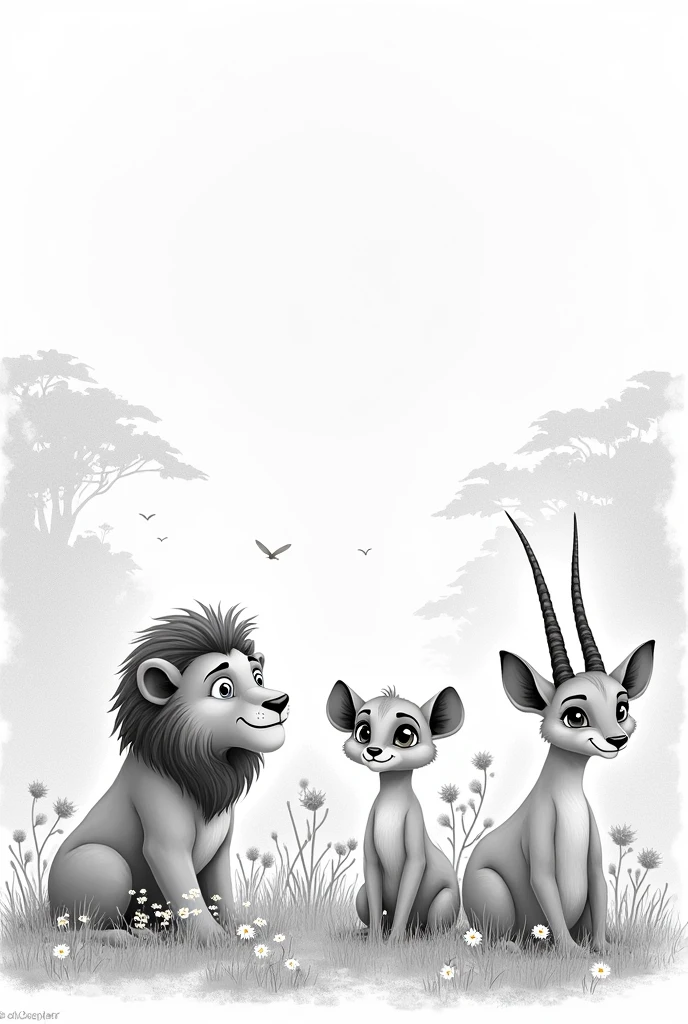 25 A4 size images of cute savannah animals in black and white 