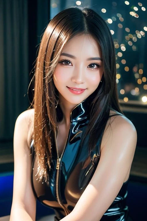 Latex bodysuit、Knee-high boots、Huge 、Long brown hair、Shiny, Oily skin、Glowing Skin、Indoor competition pool、White skin、 Beautiful woman in kimono,Body Portrait、8k,Beautiful and beautiful eyes,Dindal effect、masterpiece, 最high quality, high quality, High resolution、Very detailed photos、(Natural skin texture、Fine skin、Hyperrealism、Ultra Sharpness)、Skin with attention to detail、(Very detailed、Fine skin texture、Intricate details、Beautiful Face、(A vivid face)、Realistic eyes、Beautiful and detailed、Realistic Skin、Beautiful Skin、Surreal、Very detailed、Golden Ratio、With a smile、((Night moonlight background))、Body Portrait、glamorous,Shinyボディスーツ
