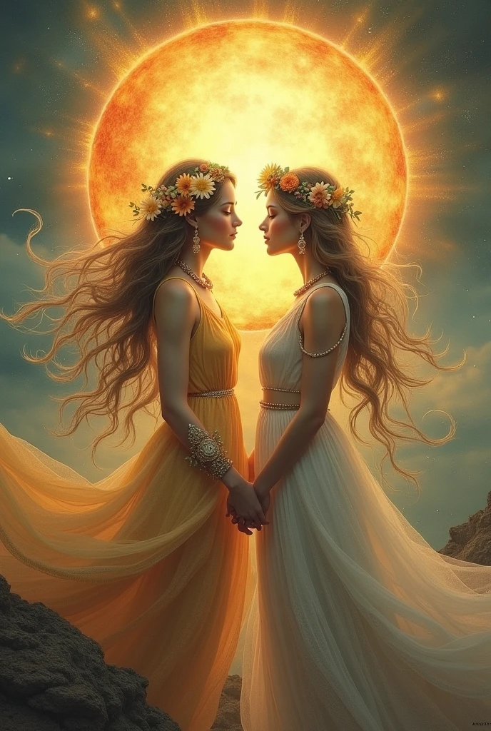 Sun and moon boho art