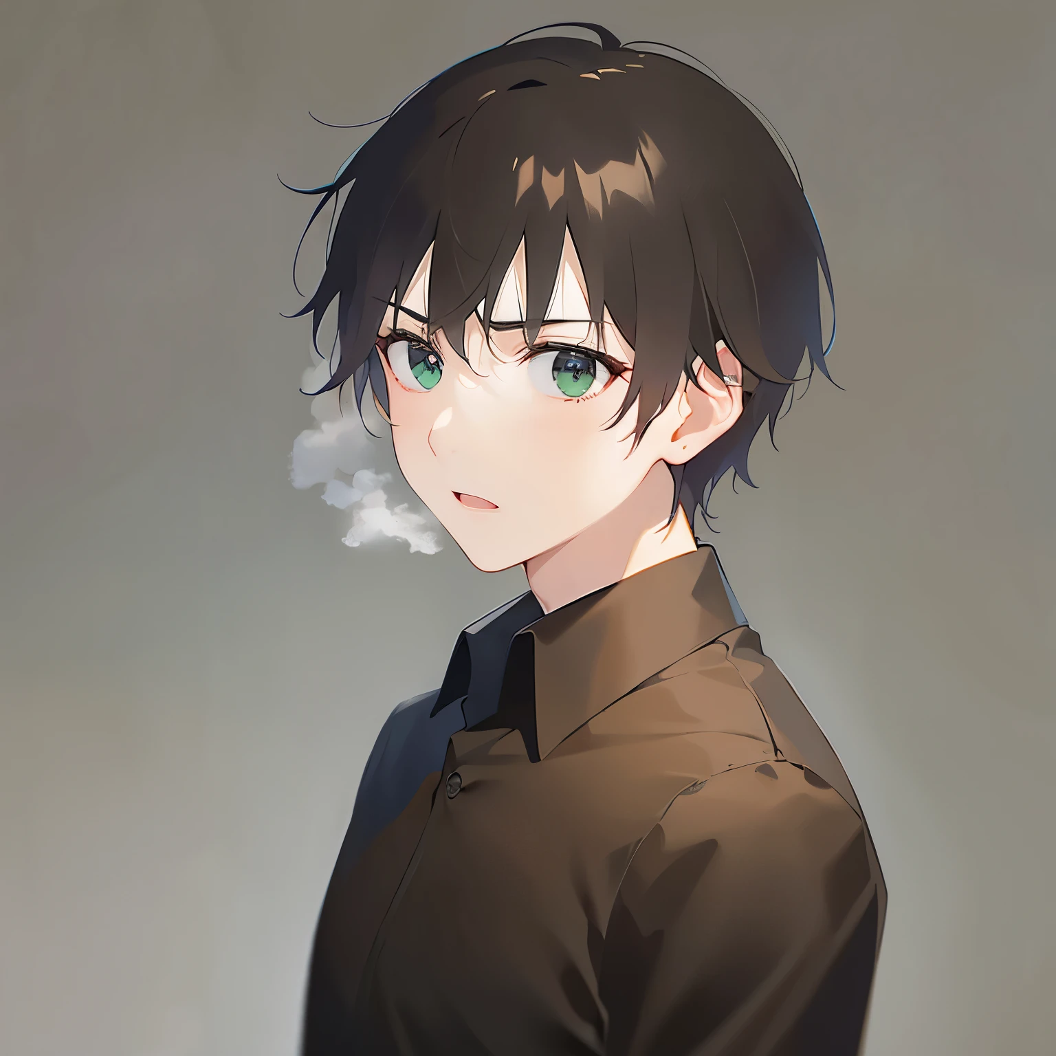 (looking away:1.5),upper body、Side shot、
shiny skin, masterpiece、Highest quality、
(25-year-old male:1.5) and (Brown short hair) and (Green Eyes),
(black collared shirt:1.5) ,
furrowed brow、confused,park、open mouth,(alone:1.5)