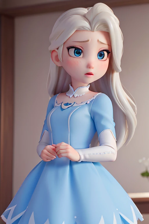 female、16age、Blue Dress、Blonde hair that is almost white、