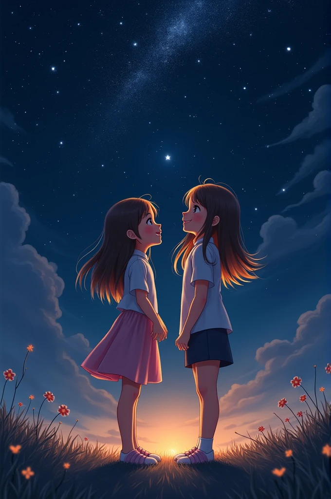 2girl smile sky star