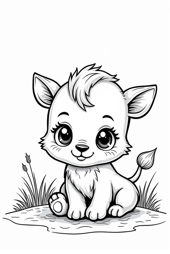 Create 25 distinct images, each in A4 size, of cute savannah animals in black and white, one animal per leaf. For coloring book