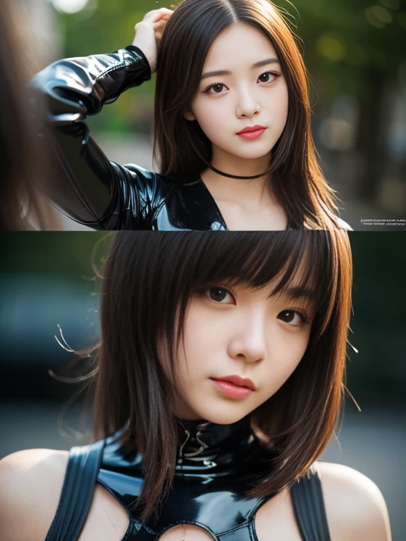 (RAW Photos:1.2)、Highest quality、Beautiful detailed girl、Tight Latex Suit、Latex bodysuit, Laughter、Highly detailed eyes and face、Beautiful and fine details、Large file size、High resolution、High resolution、8k wallpaper details、Highly detailed Ticker uniform 8K wallpaper、Light on the face、Cinema Lighting、18-year-old girl、Sexy pose、(Photorealism:1.4)、Awareness-raising、Surrealism、 From below、Super Detail、masterpiece