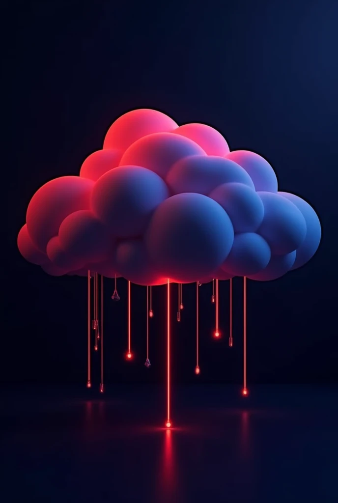 Dark theme image, representing cloud and edge solutions, edge computing, hybrid cloud solutions, Network Functions Virtualization, cloud security, which should be predominant, The colors are mainly red, Navy blue, Navy blue, dark purple and black.