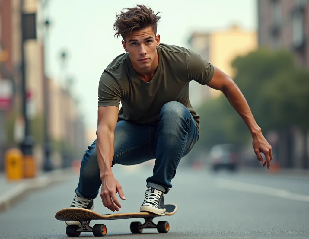handsome guy in a skateboard realistic photo