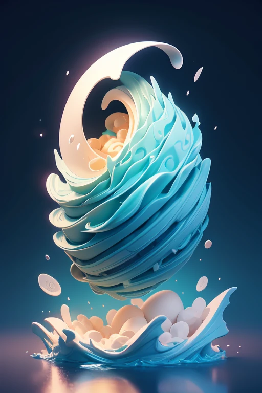 Create a monster egg. The egg has a sea wave pattern, floating in the air.,. The image should be sharp and detailed, with beautiful colors.