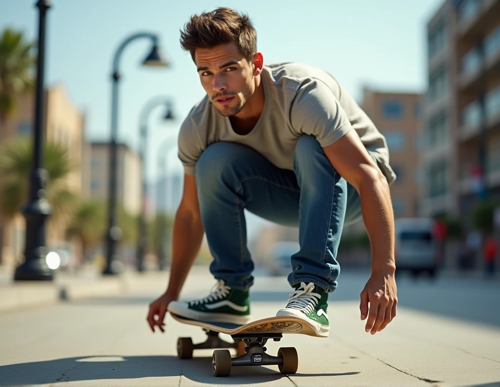 handsome guy in a skateboard realistic photo