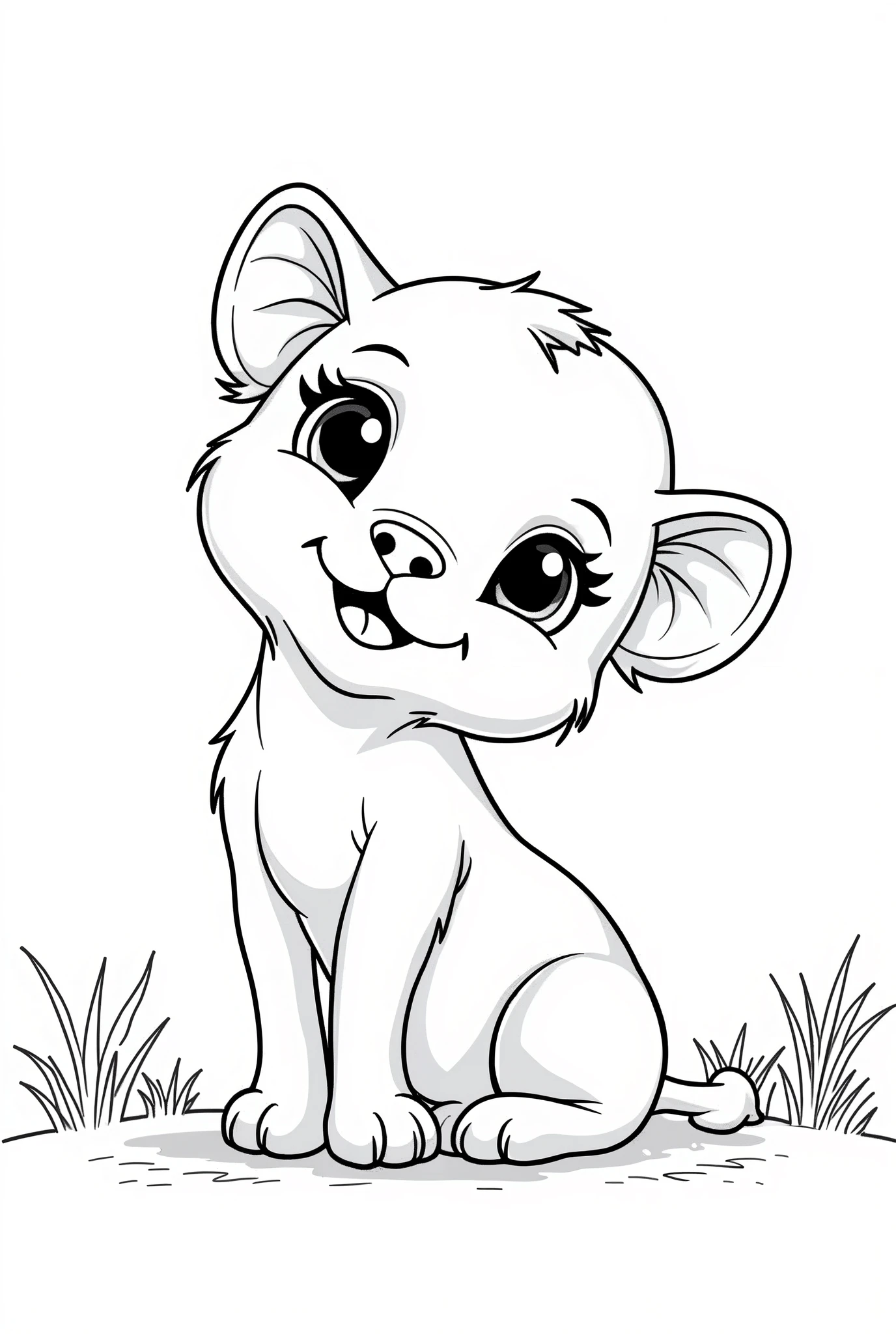 Create 25 distinct images, each in A4 size, of cute savannah animals in black and white, one animal per leaf. For coloring book