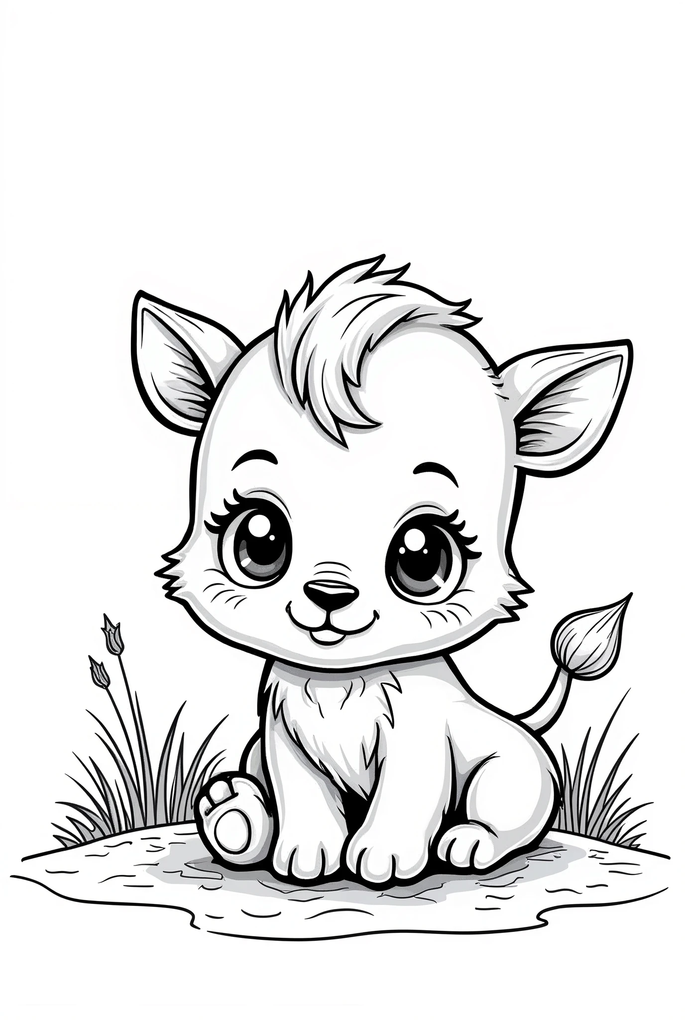 Create 25 distinct images, each in A4 size, of cute savannah animals in black and white, one animal per leaf. For coloring book 