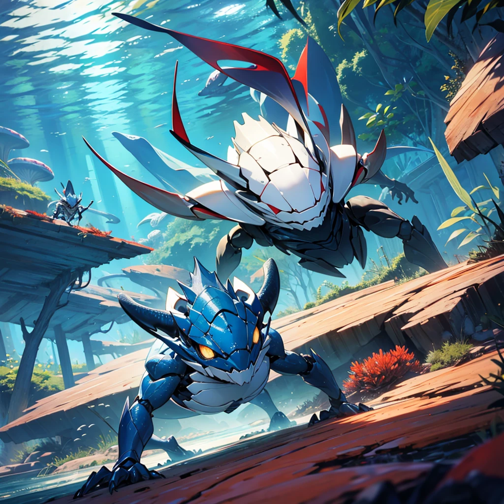 Blue crab, humanoid, aquatic biome