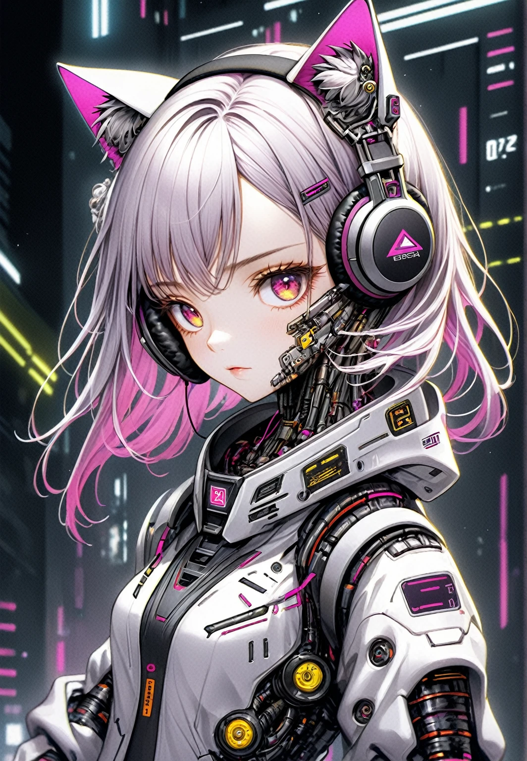 Anime girl in futuristic outfit with cat ears and headphones, Cute Cyborg Girl, Digital Cyberpunk Anime Art, Cyberpunk Anime Girl mech, female Cyberpunk Anime Girl, Cyberpunk Anime Girl, Beautiful girl cyborg, Perfect Android, anime cyberpunk art, Portrait Anime Astronaut Girl, Dreamy Cyberpunk Girl, Digital Cyberpunk - Anime Art, Girl wearing mecha cyber armor, Cyberpunk beautiful girl