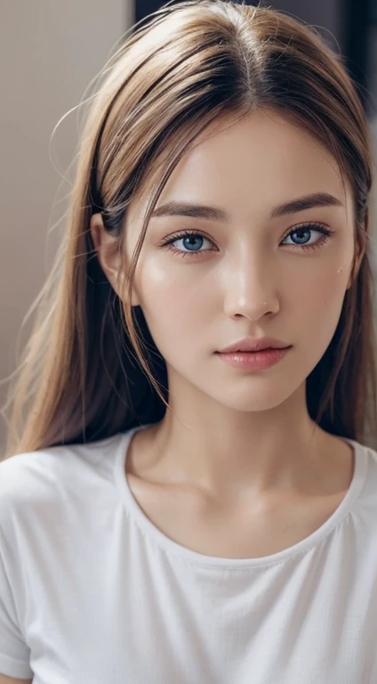 get dressed, (photo realistic:1.4), (hyper realistic:1.4), (realistic:1.3), (softer light:1.05), (increase qualityแสงระดับโรงภาพยนตร์:0.9), 32K, 1 girl,20 year old girl, realistic lighting, Backlight, light on face, radiation traces, (brighter light:1.2), (increase quality:1.4), (The best quality genuine skin:1.4), Eyes with intricate details, A face with intricate details, Exquisite quality eyes, (Tired and sleepy and satisfied:0.0), closeup face, t-shirt, (Increase the mood of the body:1.1), (Increase the beauty of the skin:1.1) cleavastanding fullbody wear sneaker shoes