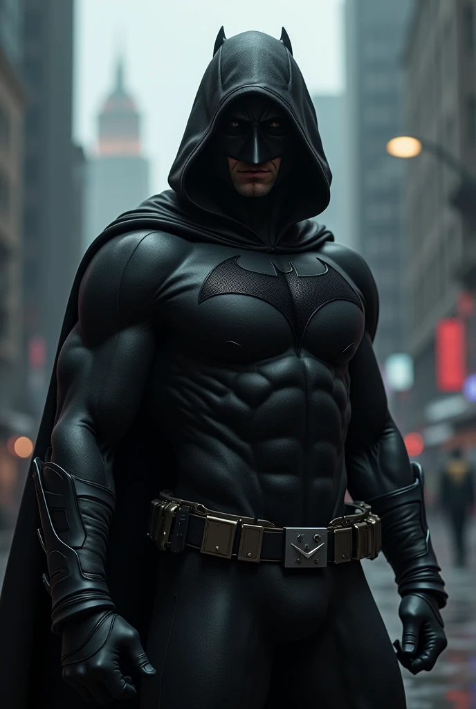 superman in the black suit with hood and mask