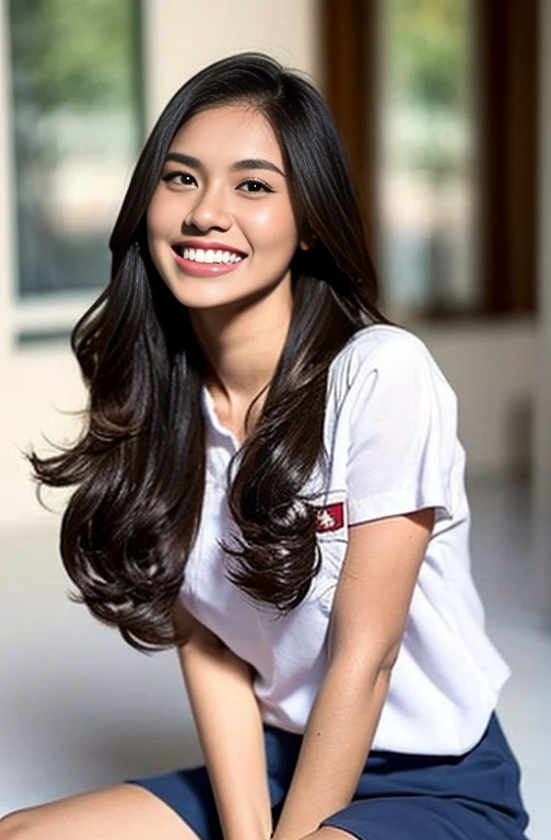 1girl, (Indonesian_18 year old), o, detailed face, detailed eyes, medium breasts, shiny skin, looking at the audience, (laughing cute: 1.2), (happy), (8k, RAW photo, best quality, masterpiece: 1.2), (realistic, realistic: 1.37), ultra-high resolution, shor weay hair, close up photoshoot