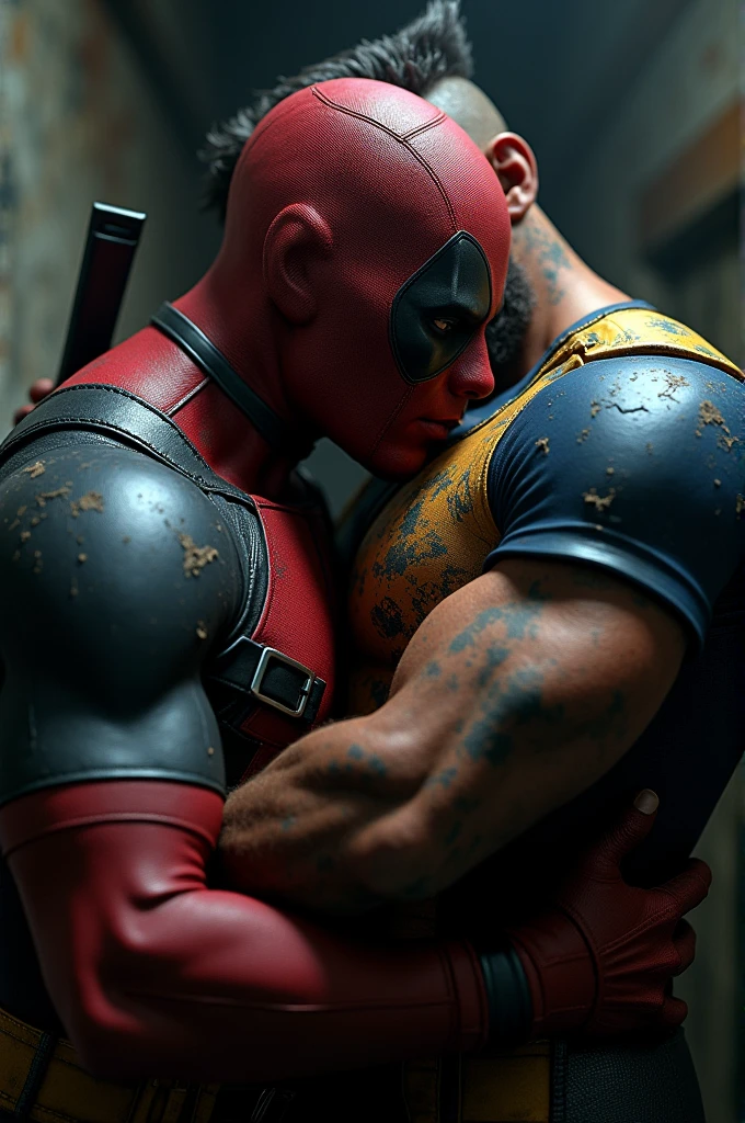 Deadpool lies on wolverine's chest