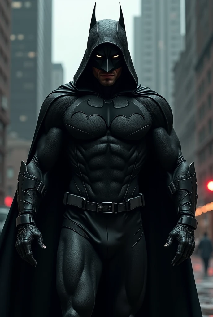 superman in the black suit with hood and mask