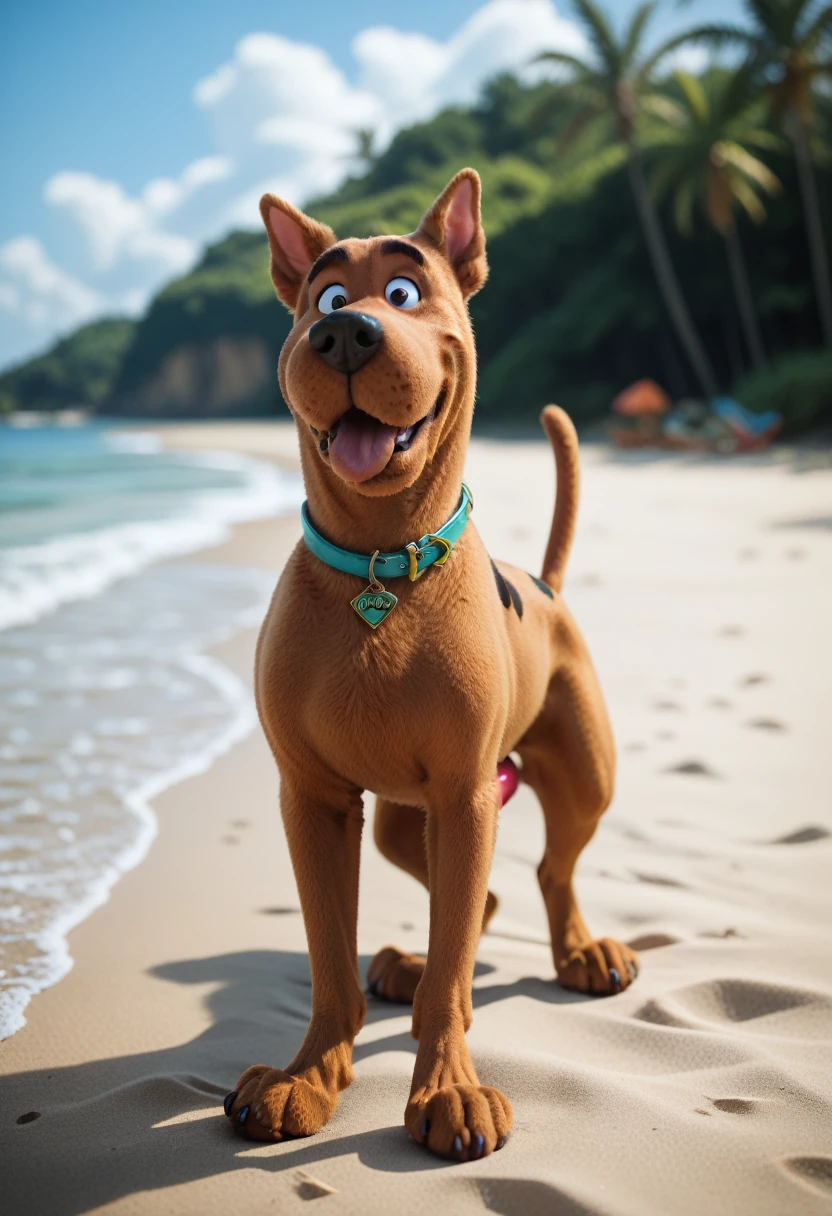 (Scooby Doo, four footed dog with dog penis) on a deserted beach