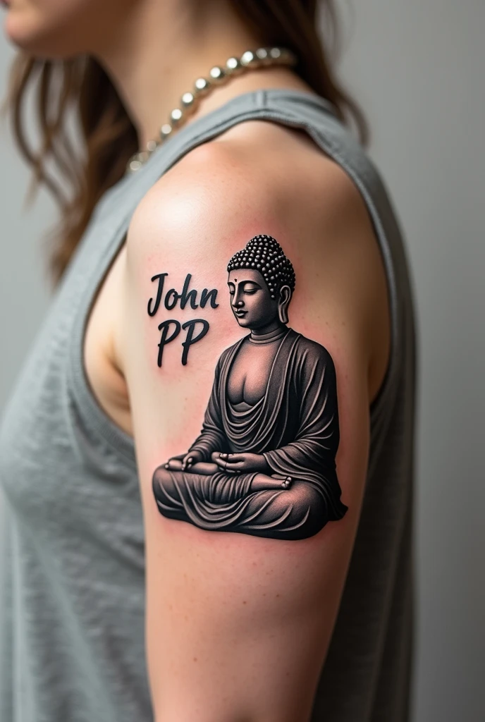 create a tattoo photo that says john PP with a buddha