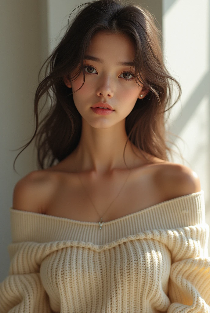 ((best quality)), ((masterpiece)), (detailed), 1girl, off-shoulder sweater, 

