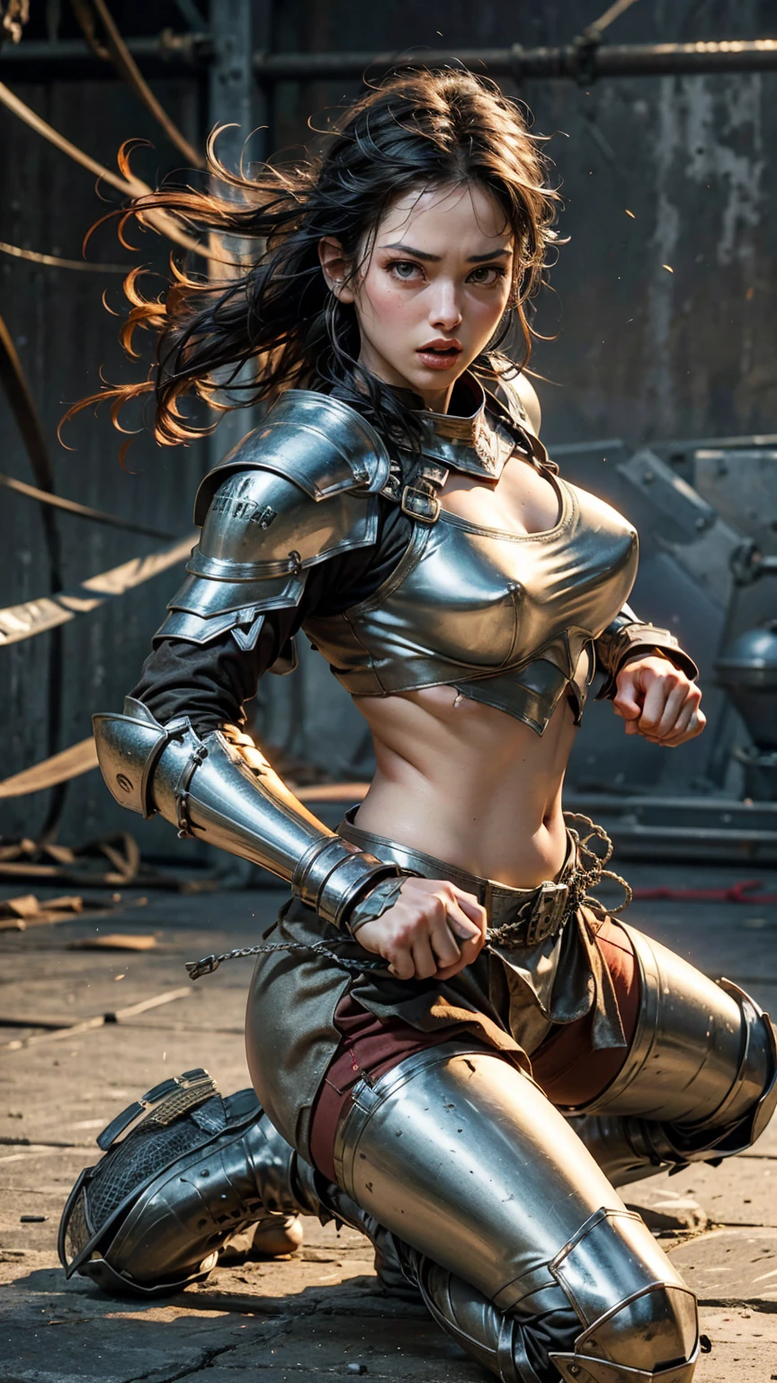 forest,mountain, fighting pose,, hxarmour,1girl,(orange armour:1.3),, ultra-detailed,extremely delicate and beautiful,(by exquisite colors block),masterpiece,best quality,unreal engine 5 rendering,movie light,movie lens,movie special effects,detailed details,HDR,UHD,8K,CG wallpaper, ((huge perky )), tight armour , full metal  plate, (9fighting stance, fighting training ))