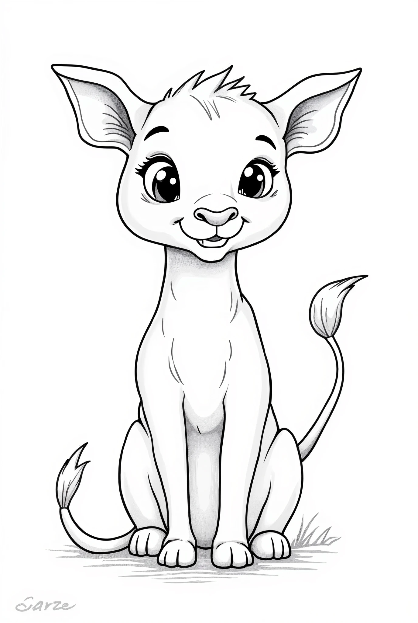 Create 25 distinct images, each in A4 size, of cute savannah animals in black and white, one animal per leaf. For coloring book