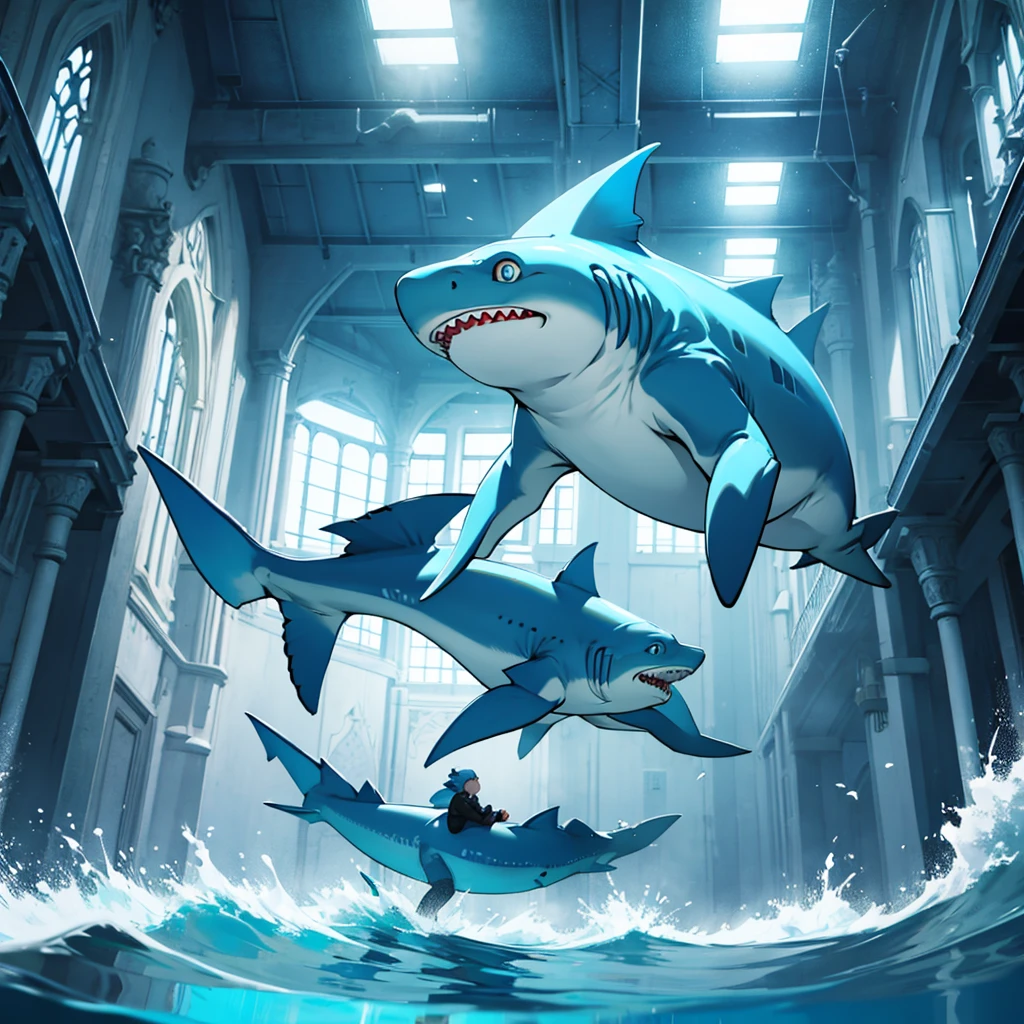 Bipedal shark, cerulean, inside the water