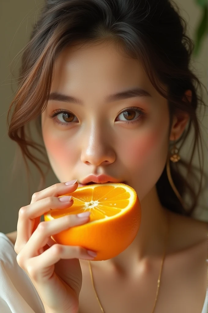 A women she eating orange