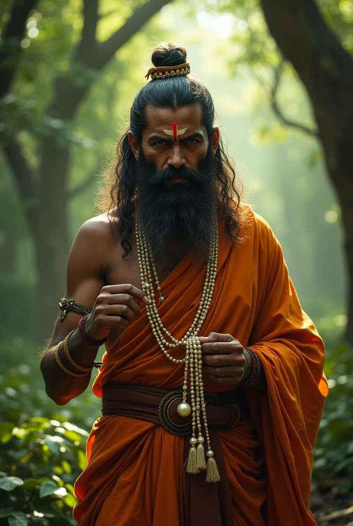 The Brahmin, filled with anger, went into the forest, carrying a pearl necklace in his hand."