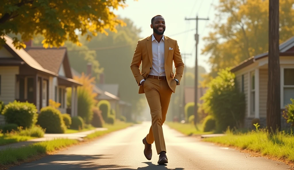 smart and happy Black man going in the local road joy filled