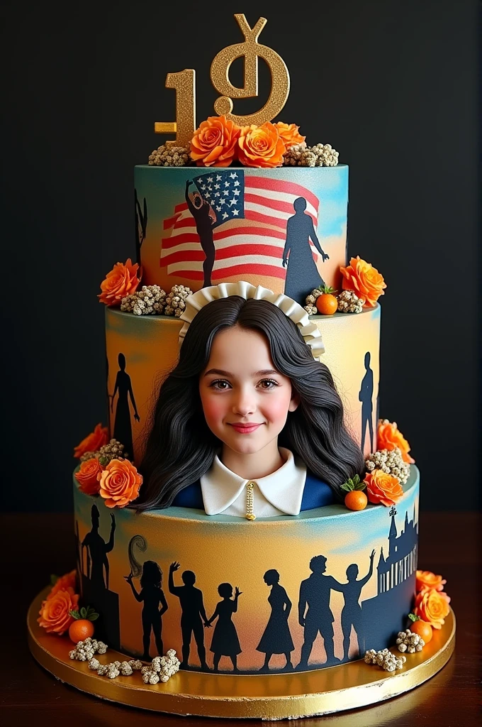 Hamilton themed birthday cake with abigahi's name, 19 years