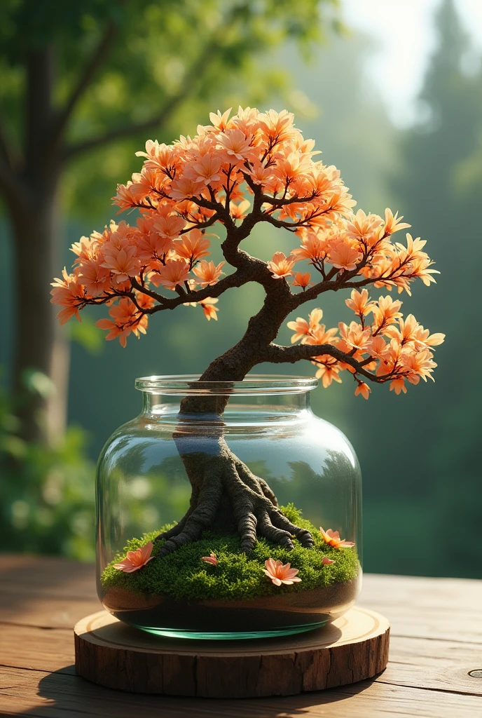 Like a dreamArt bonsai tree in a bottle, Fluffy, Practical, photo, Canon, Like a dream, Art, Colorful leaves and branches with flowers overhead. hyperdetailed photorealism by greg rutkowski - h 1024 w 804 | f 1 6 Lens mark 2:2 s 3555 mm film grain :1 Realistic high-resolution sharp focus contrast!! intricate detailed atmospheric light refraction lighting unreal engine 5 cinematic concept photography masterpiece octane render trending at cgsociety rendered as