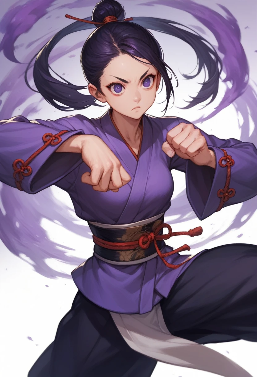 Beautiful Chinese Girl, keen eyes, Clear facial features, wear hanfu, Fighting pose, Martial Arts Movements, The body is surrounded by a purple mist, it&#39;s written on the clothes "Show mom", Runes around, Holographic reality, Holographic halo, Blur, Lighting effects in the game, side light, soft light, movie side light, Gentle light, masterpiece, super detailed, epic composition, Super HD, high quality, top quality, 32K