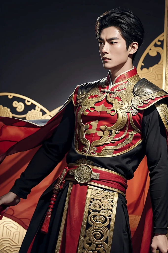 "Create an image of a heroic Spider-Man from the Ming Dynasty in ancient China. He wears a Spider-Man suit inspired by Ming Dynasty design, featuring intricate Chinese patterns and traditional armor elements. The suit blends deep red and gold colors, with flowing silk and armor plating that reflects the era's elegance. He carries a sleek, elegant Chinese sword with Wuxia features—a long, slender blade emitting a powerful, mystical aura, with intricate carvings and a tassel attached to the hilt, slung across his back. The mask only covers the top part of his head and eyes, leaving the mouth exposed, seamlessly blending with the Ming Dynasty aesthetic. He stands in a powerful, heroic pose, surrounded by a glowing, intense aura that radiates strength and energy, with the majestic architecture of ancient China in the background, evoking a sense of honor, tradition, and the epic fantasy of Wuxia tales."