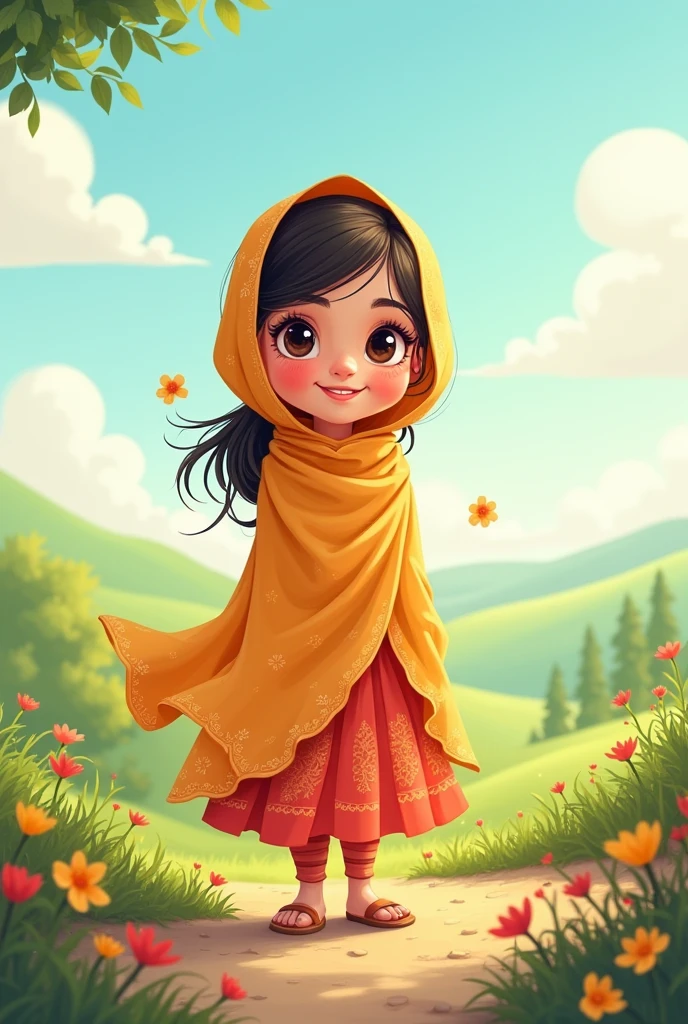 Girl image with her dupatta in cartoon style 