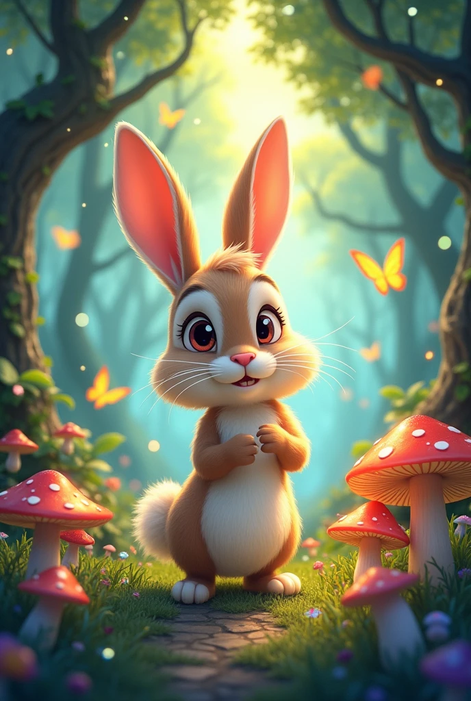 Rabbit in a magical forest, cartoons