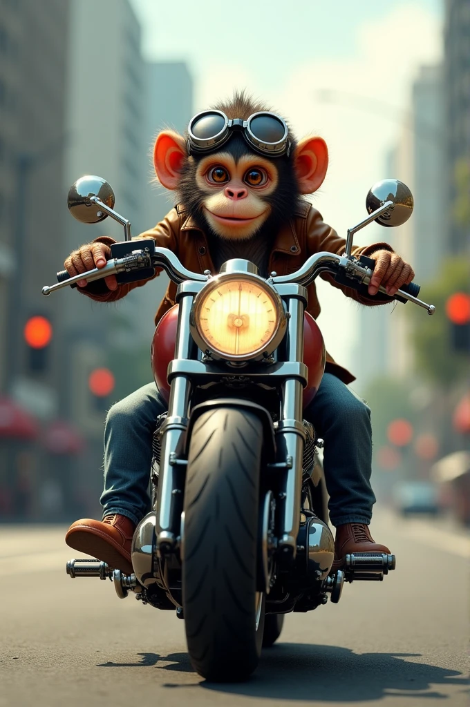 A monkey on a motorcycle