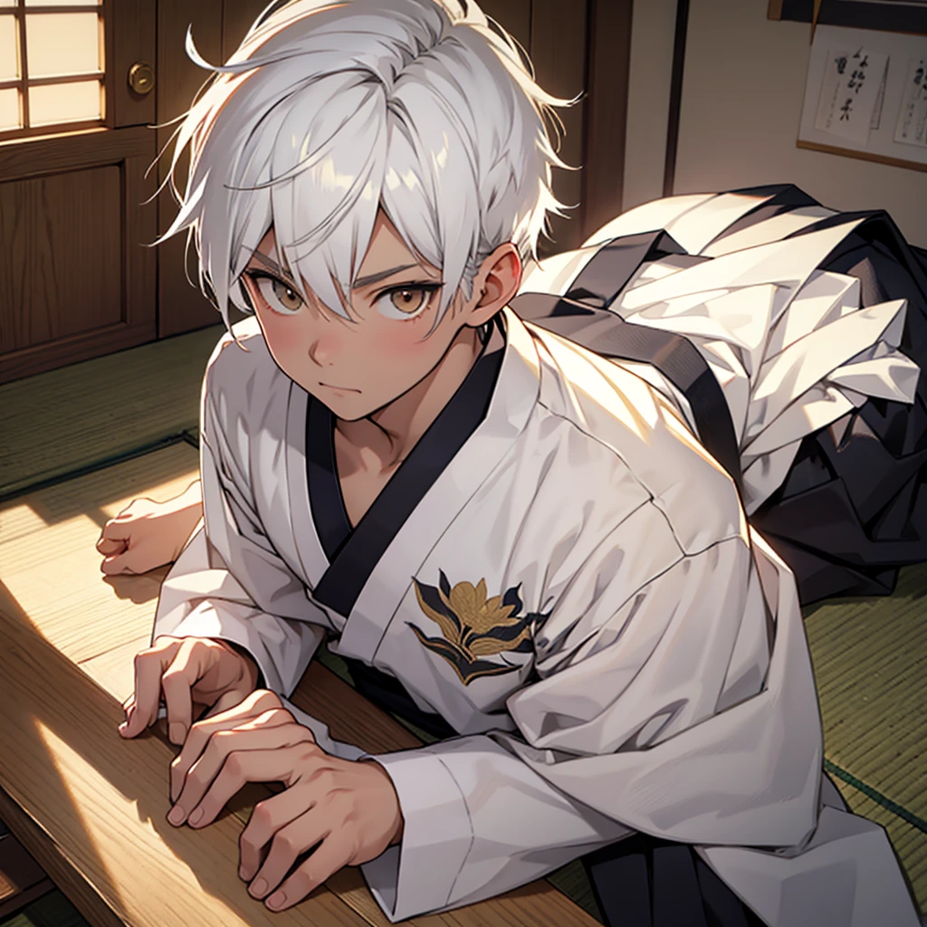 boy, White hair, 小柄, golden eye, Angel wing, japanese school clothes