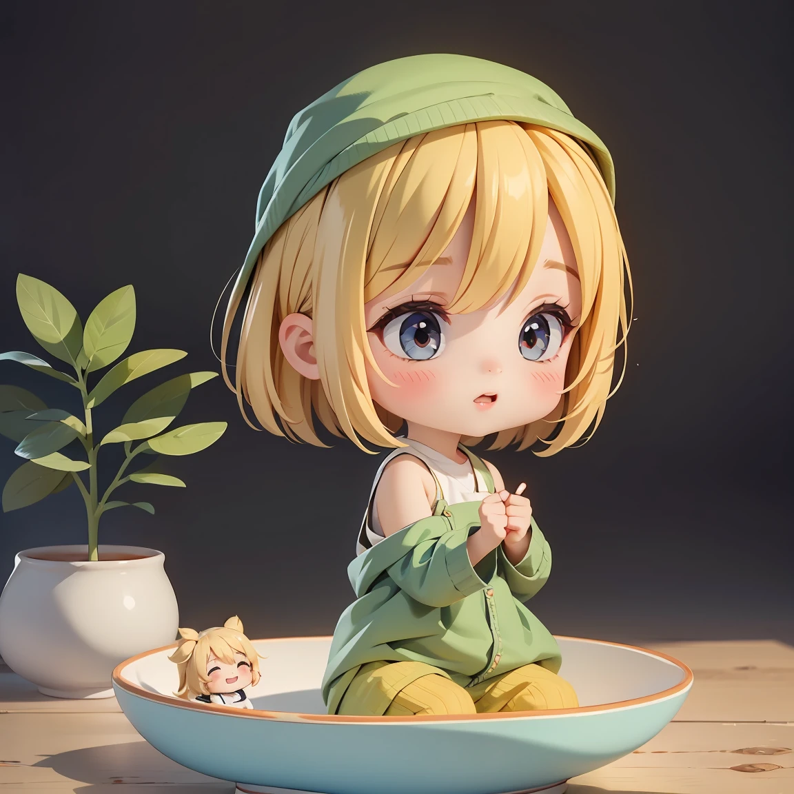 Super Chibi Character:1.8、Blonde Hair、Cute 7 year old girl、Super Chibi Character:1.8、A lot of chibi characters overlap
