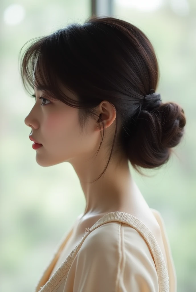 Beautiful back hair style、Side view of hairstyle、Medium Hairstyles、A hairstyle with a fluffy back and a tight neckline、Japanese、Down hairstyle