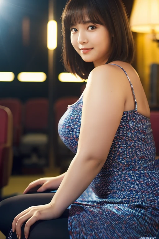 Medium Size Display, Full Body Shot, Depth of the written border, bust, Upper Body, Movie angle, masterpiece, Highest quality, Very detailed, CG, 8k wallpaper, Beautiful Face, Delicate eyes, Otome, alone, smile,Tight dress,Riding a motorcycle、Overweight, Very fat, Chubby,4K, High resolution, masterpiece, Highest quality, Fine skin, Sharp focus, (Cinema Lighting)