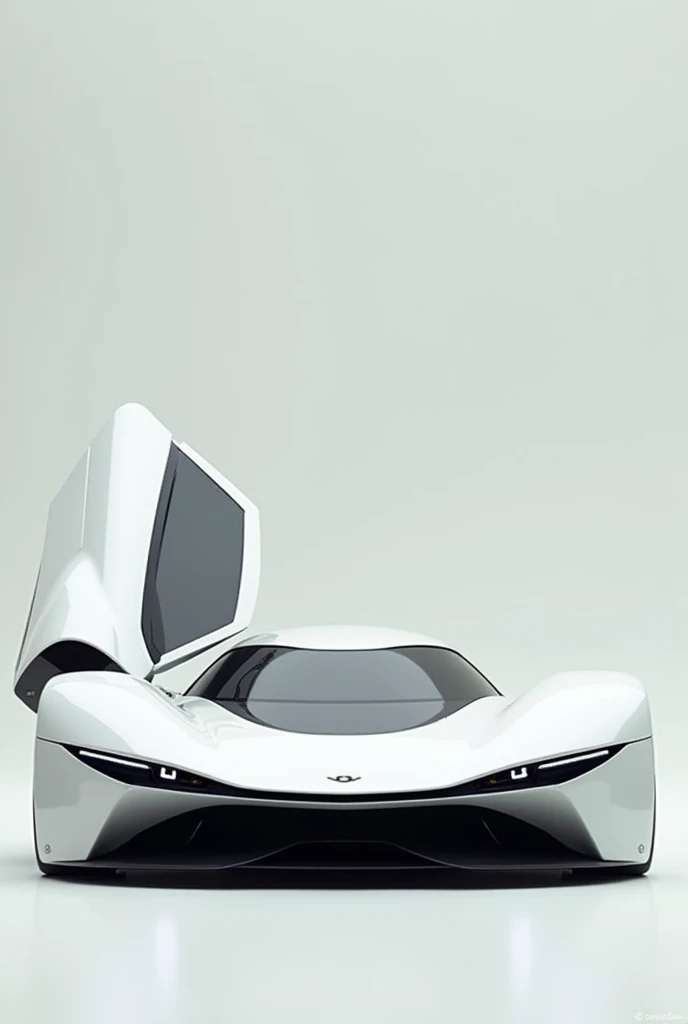 Generate a car with black eyes wide doors plane white body minimal design, big height like combination 9f Mustang gt ,audi , Lamborghini, fortuner, bmw m5, Ford and Ferrari and like airoplane design primium with Bentley structure.lions eyes " show me all sides"