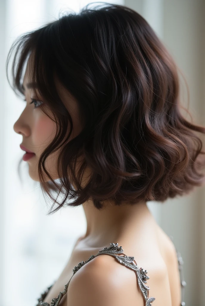 Beautiful back hair style、Hairstyle seen from the side back、Medium Hairstyles、A hairstyle with a fluffy back and a tight neckline、Japanese、Don't wear your hair up